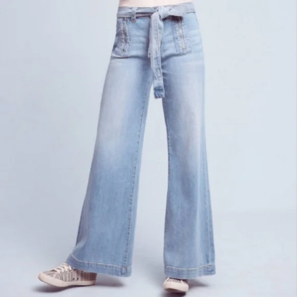 Pilcro and The Letterpress Anthropologie Wide Leg Belted Palazzo Jeans size 31 - Picture 8 of 12